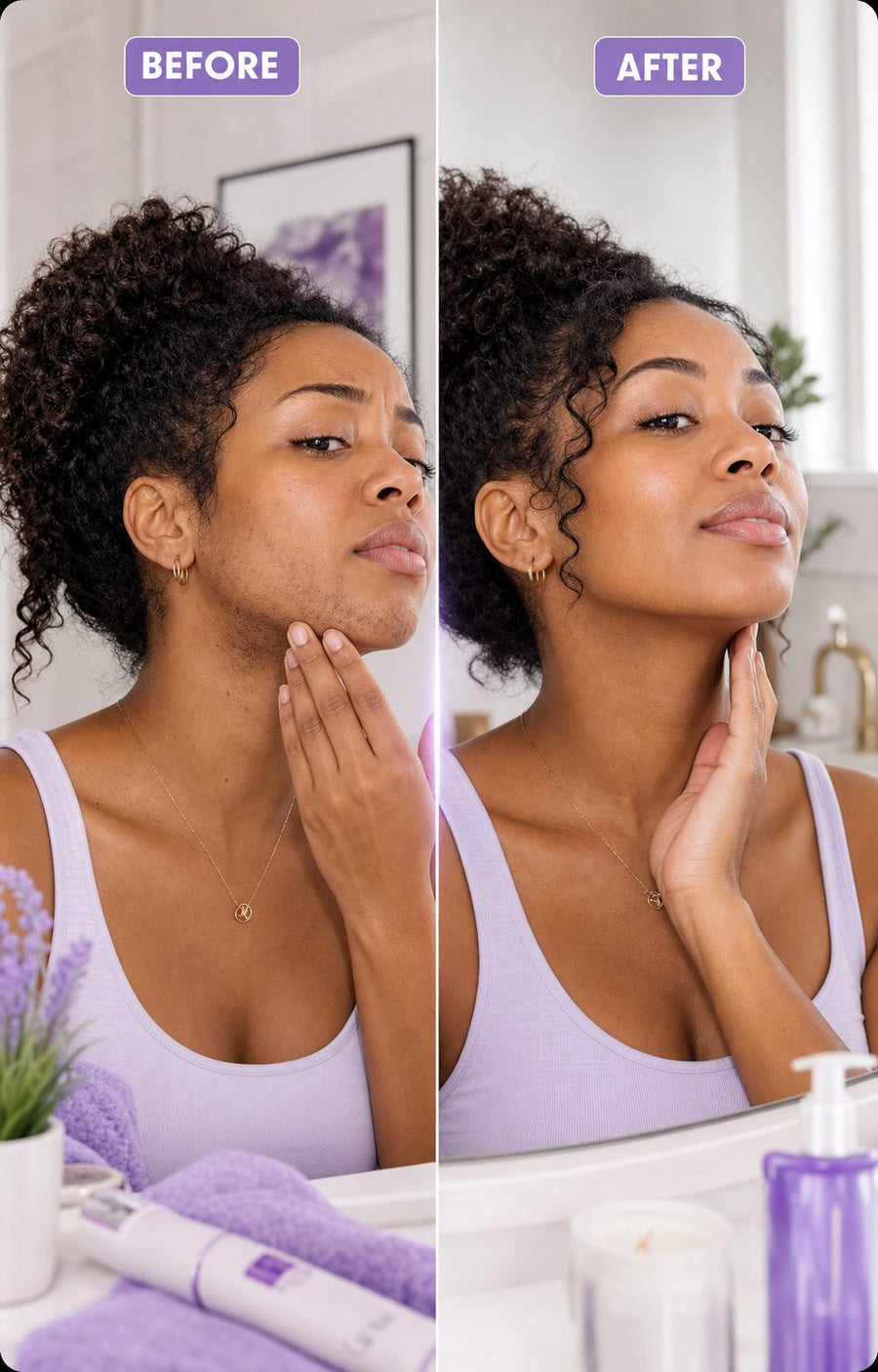 Before and after facial hair routine for Black women